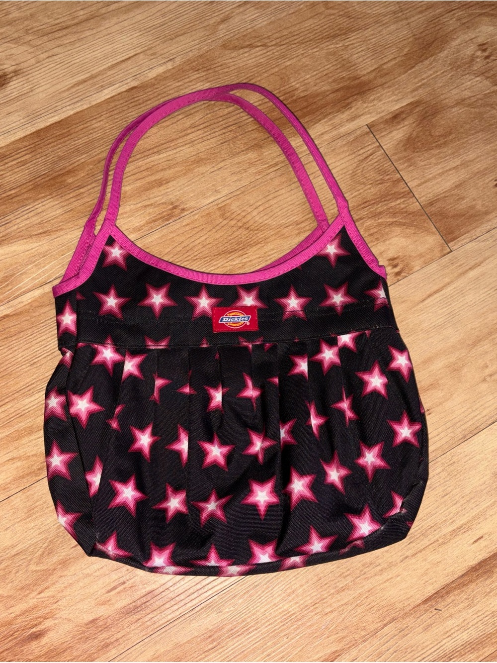 Dickies Black Tote Bag with Pink Star Print and Pink Straps